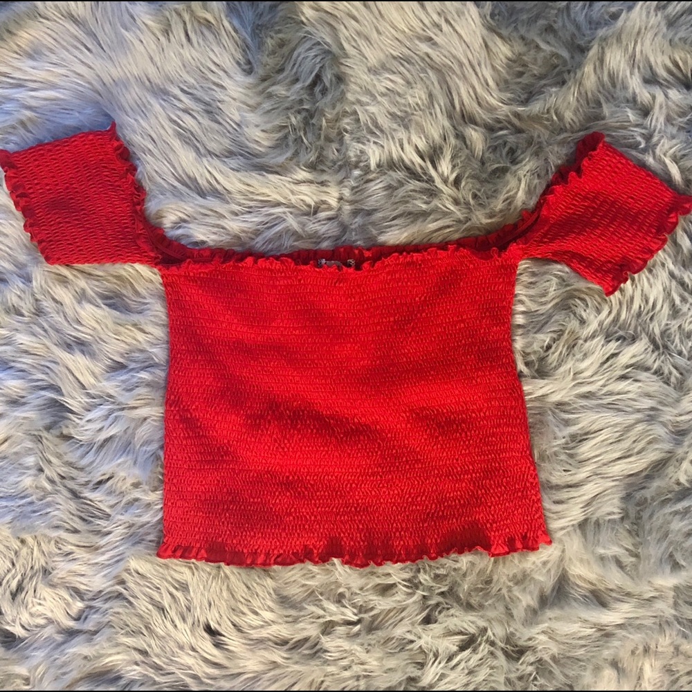 Off the shoulder red top